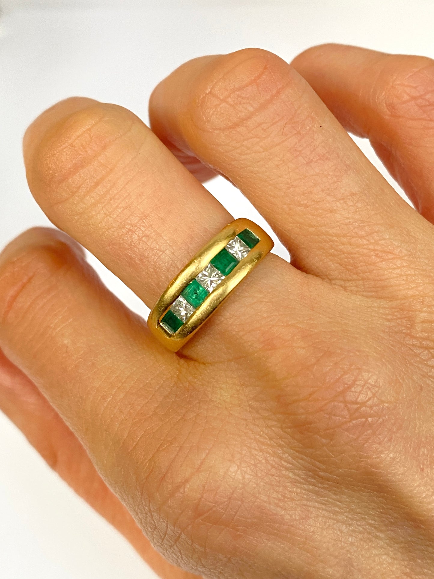 Chunky, Vintage, 18ct Gold Emerald and Diamond Half Hoop Ring, 1970s, 8.72g