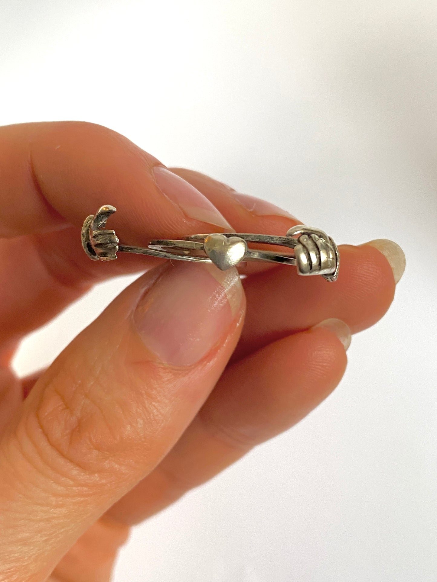 Antique, Sterling Silver, Fede/Gimmel Opening Ring with Heart