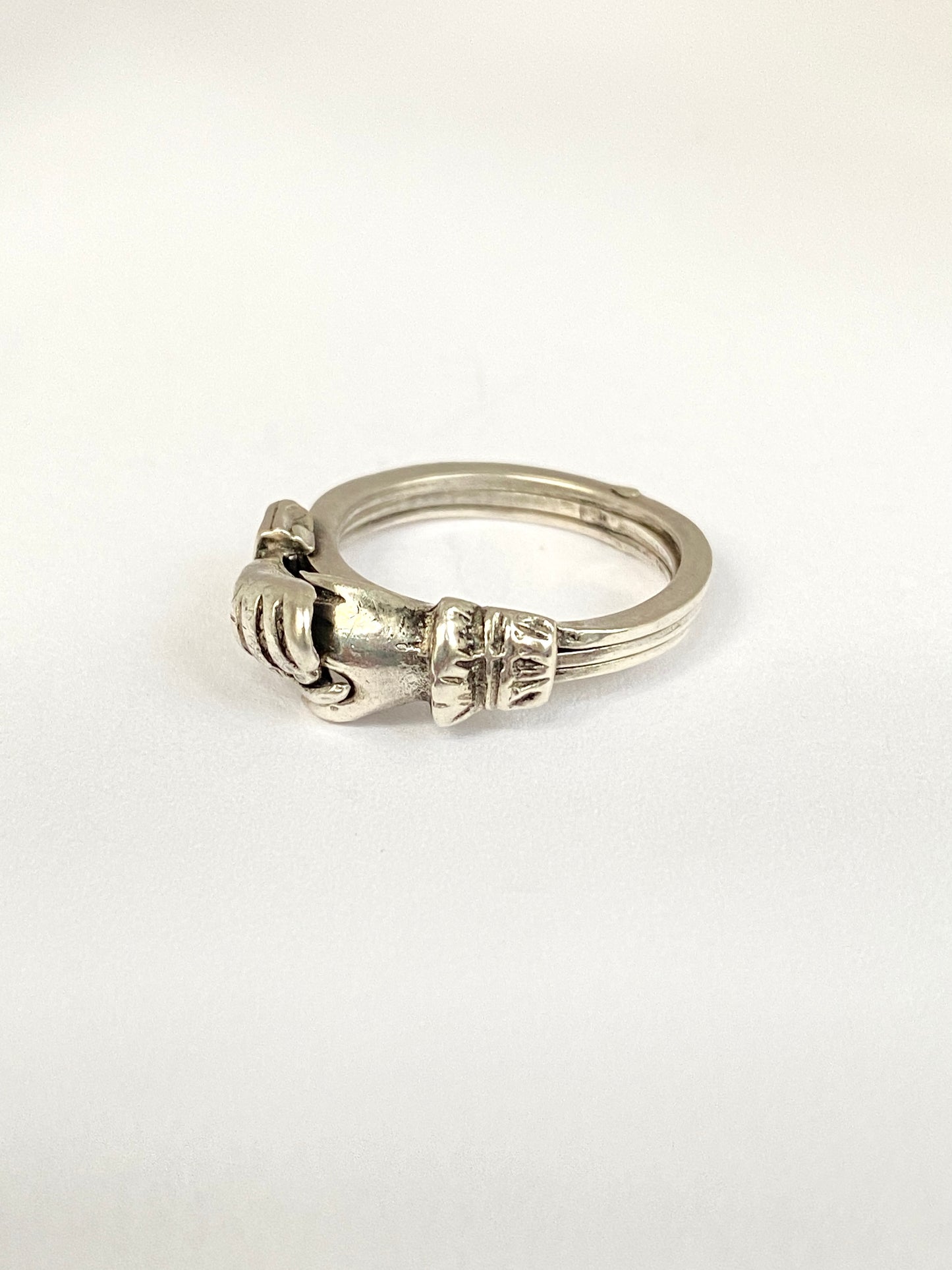 Antique, Sterling Silver, Fede/Gimmel Opening Ring with Heart