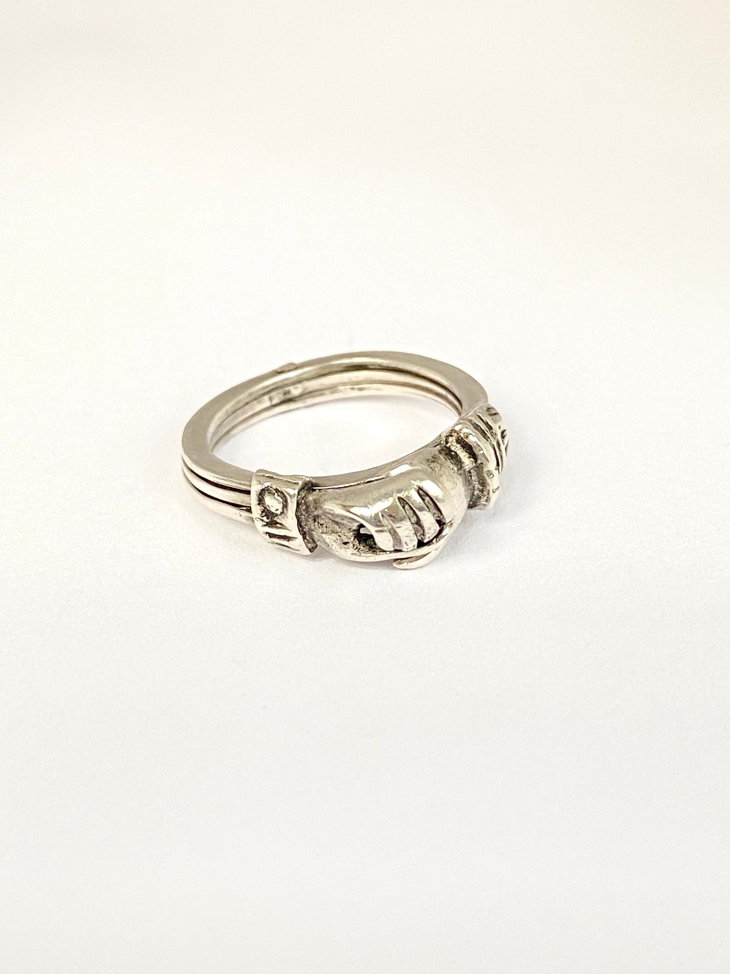Antique, Sterling Silver, Fede/Gimmel Opening Ring with Heart