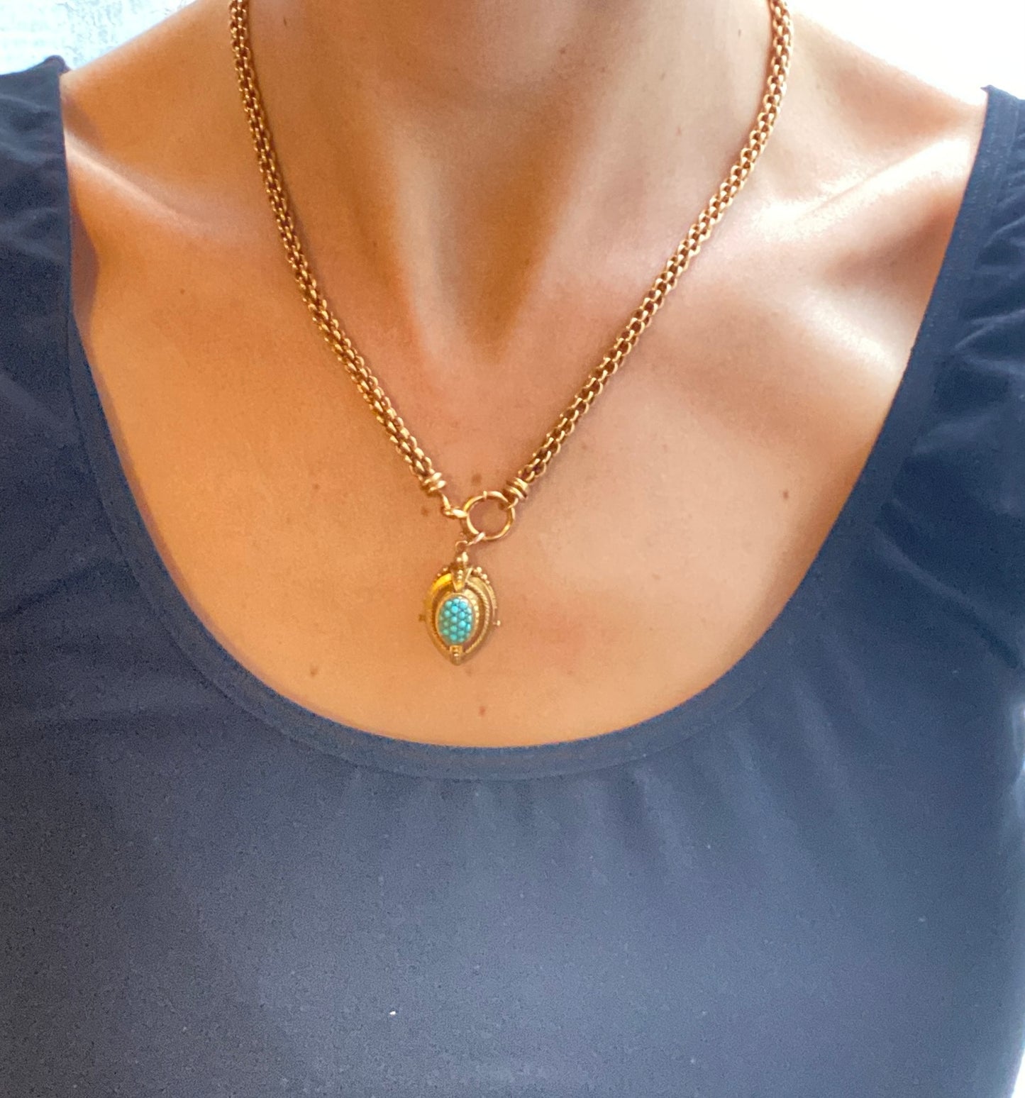 Antique, 15ct Gold, Etruscan Revival Turquoise Pendant