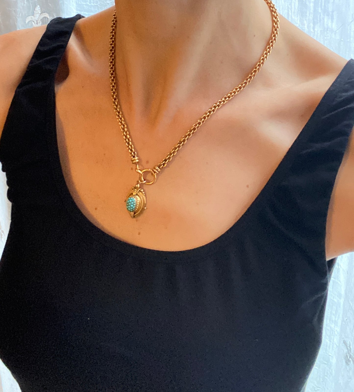 Antique, 15ct Gold, Etruscan Revival Turquoise Pendant