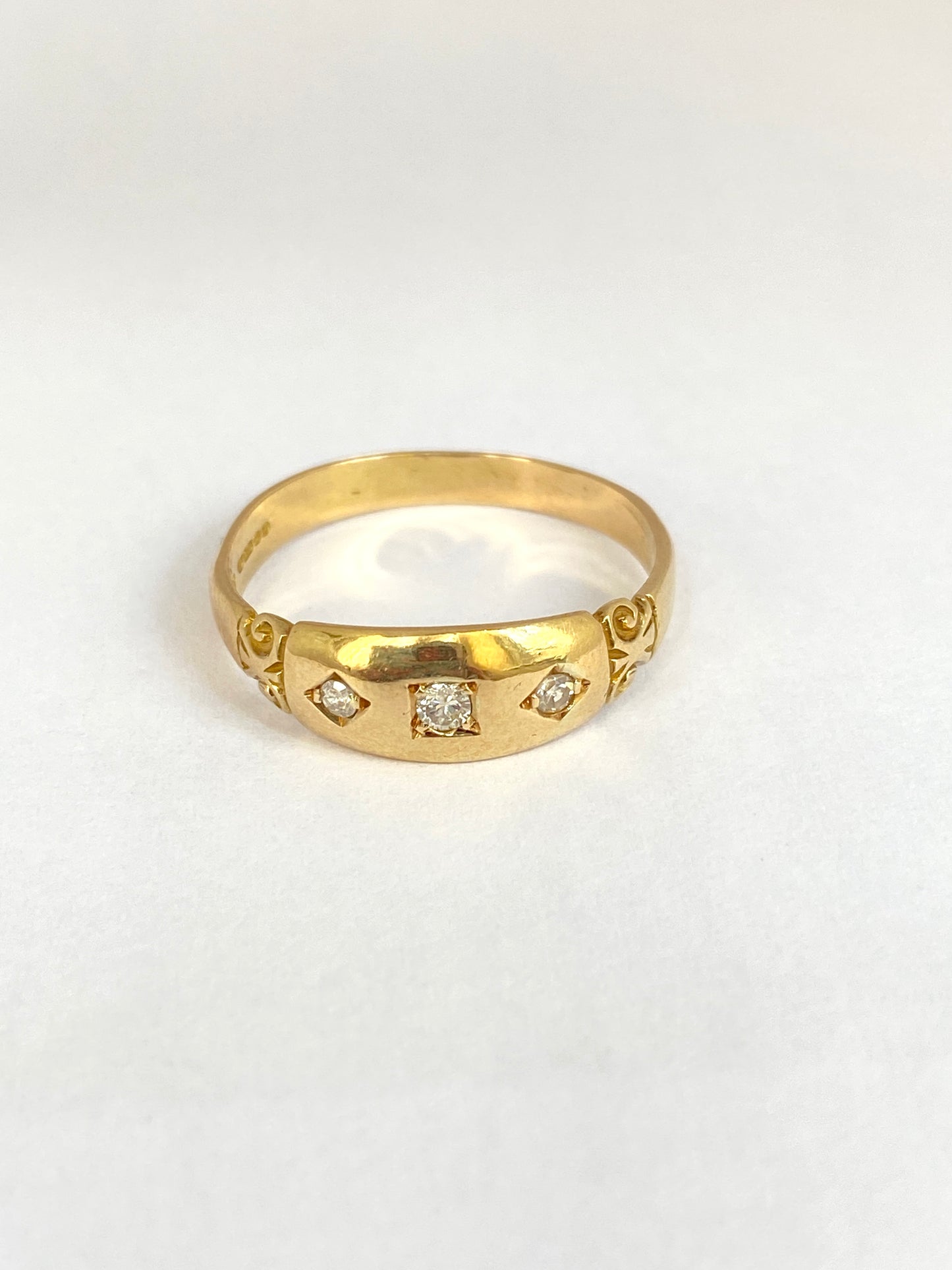 Antique, Trilogy Diamond Gypsy Ring, Hallmarked Birmingham, 18ct Gold and 1905