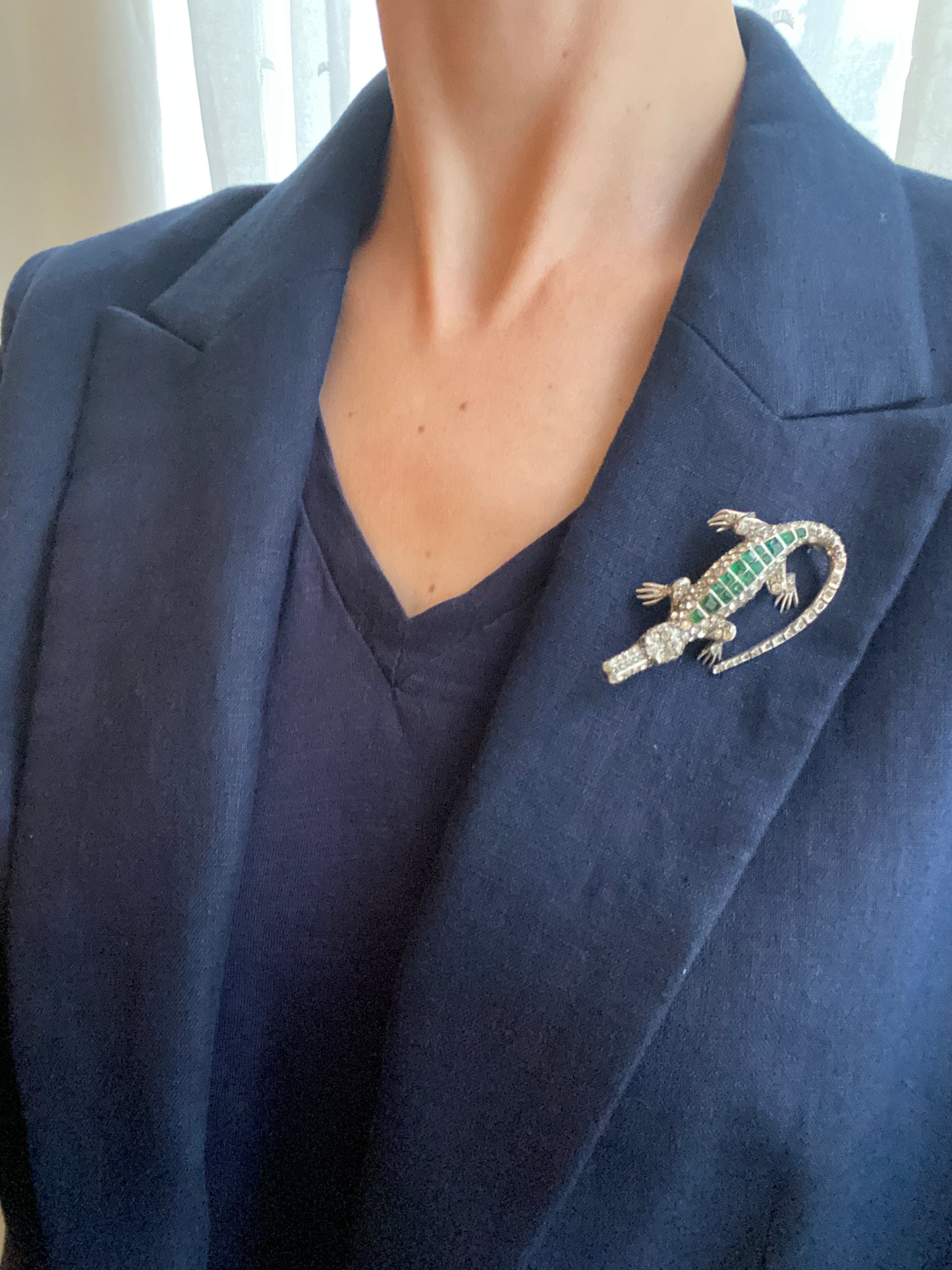 Great sized, Victorian Antique Paste, Silver Crocodile Brooch