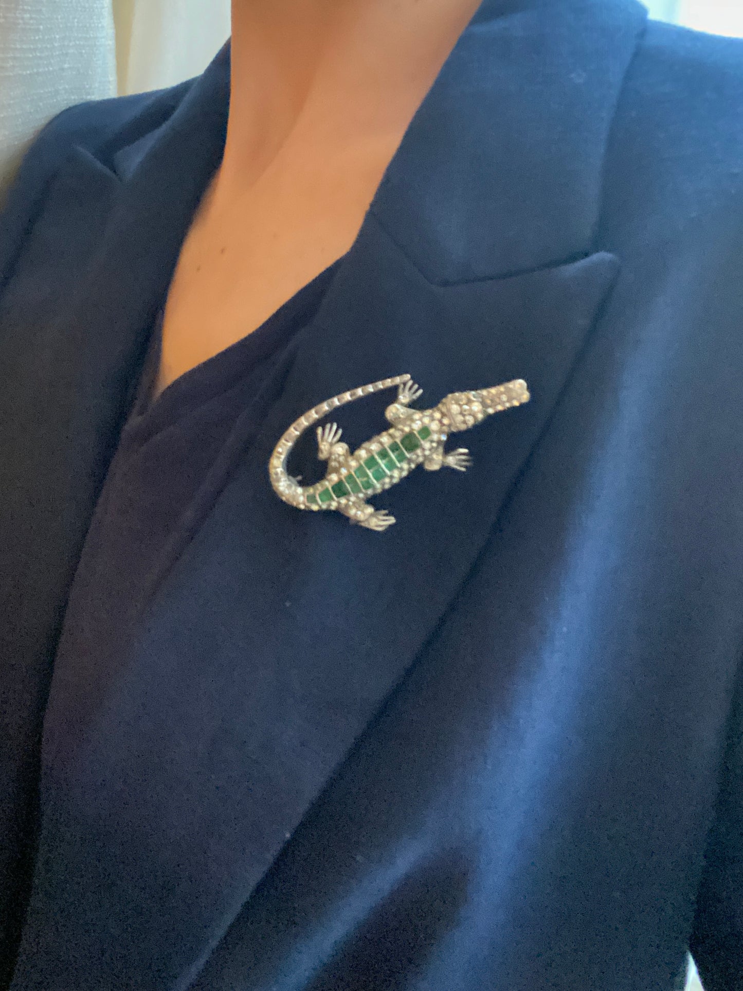 Great sized, Victorian Antique Paste, Silver Crocodile Brooch