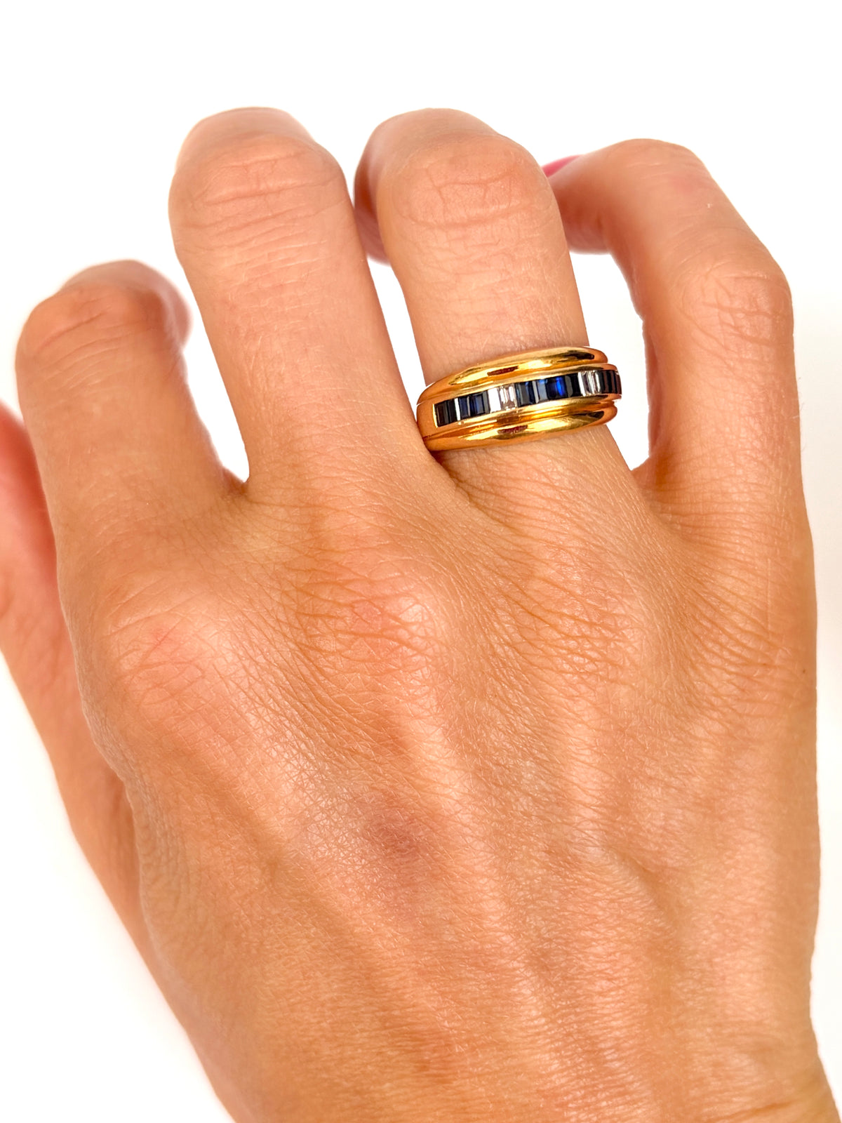 Vintage 18ct Gold Sapphire and Diamond Baguette Ring, 5.53g