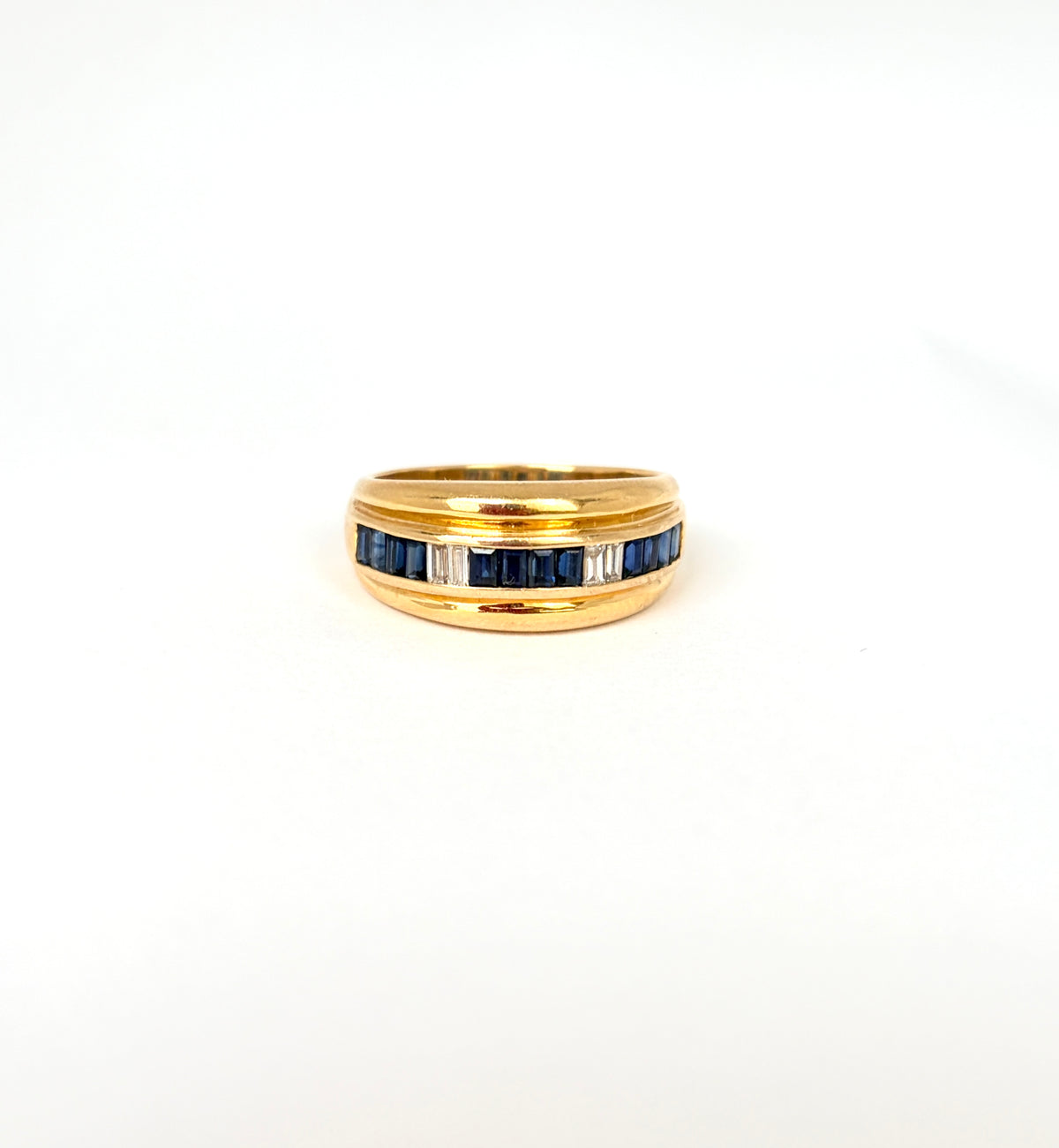 Vintage 18ct Gold Sapphire and Diamond Baguette Ring, 5.53g