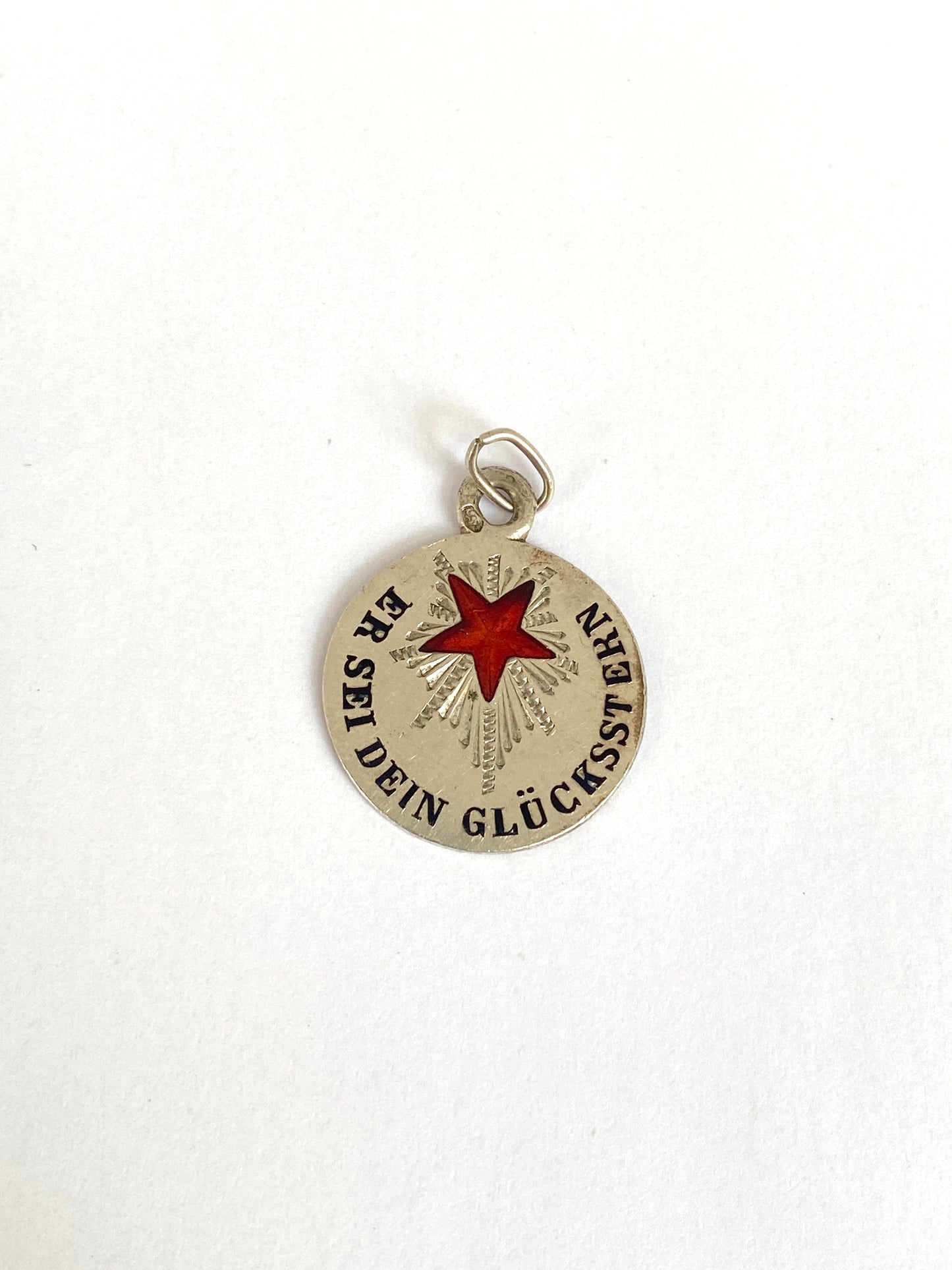 Antique Austro/Hungarian Silver & Red Enamel, 'This be your Lucky Star' Charm Pendant (Er Sei Dein Glucksstern)