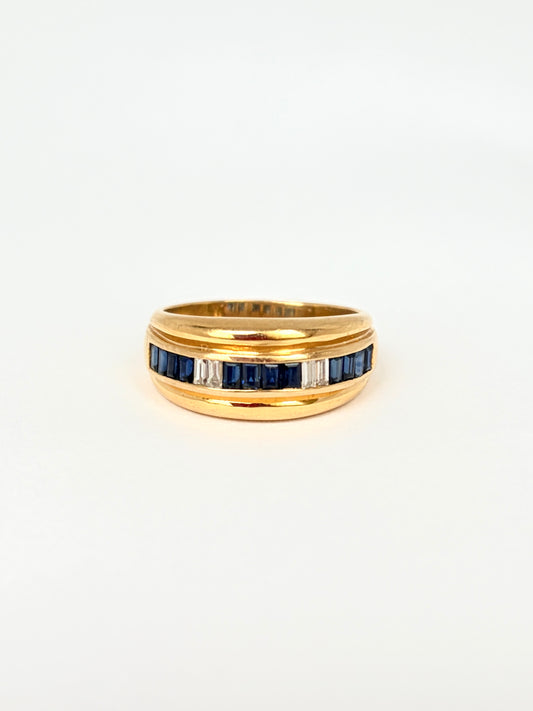 Vintage 18ct Gold Sapphire and Diamond Baguette Ring, 5.53g