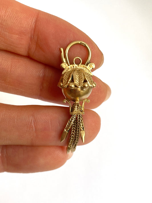 Unusual, Antique 9ct Gold, Tassel Padlock Pendant