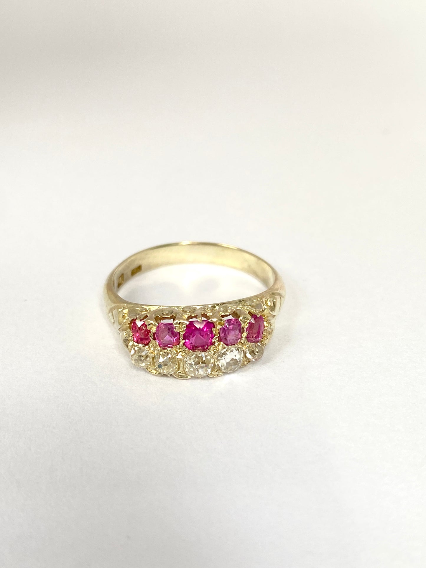 Fabulous, Art Deco 15ct White Gold, Vintage Double Row, Ruby and Old Cut Diamond Ring