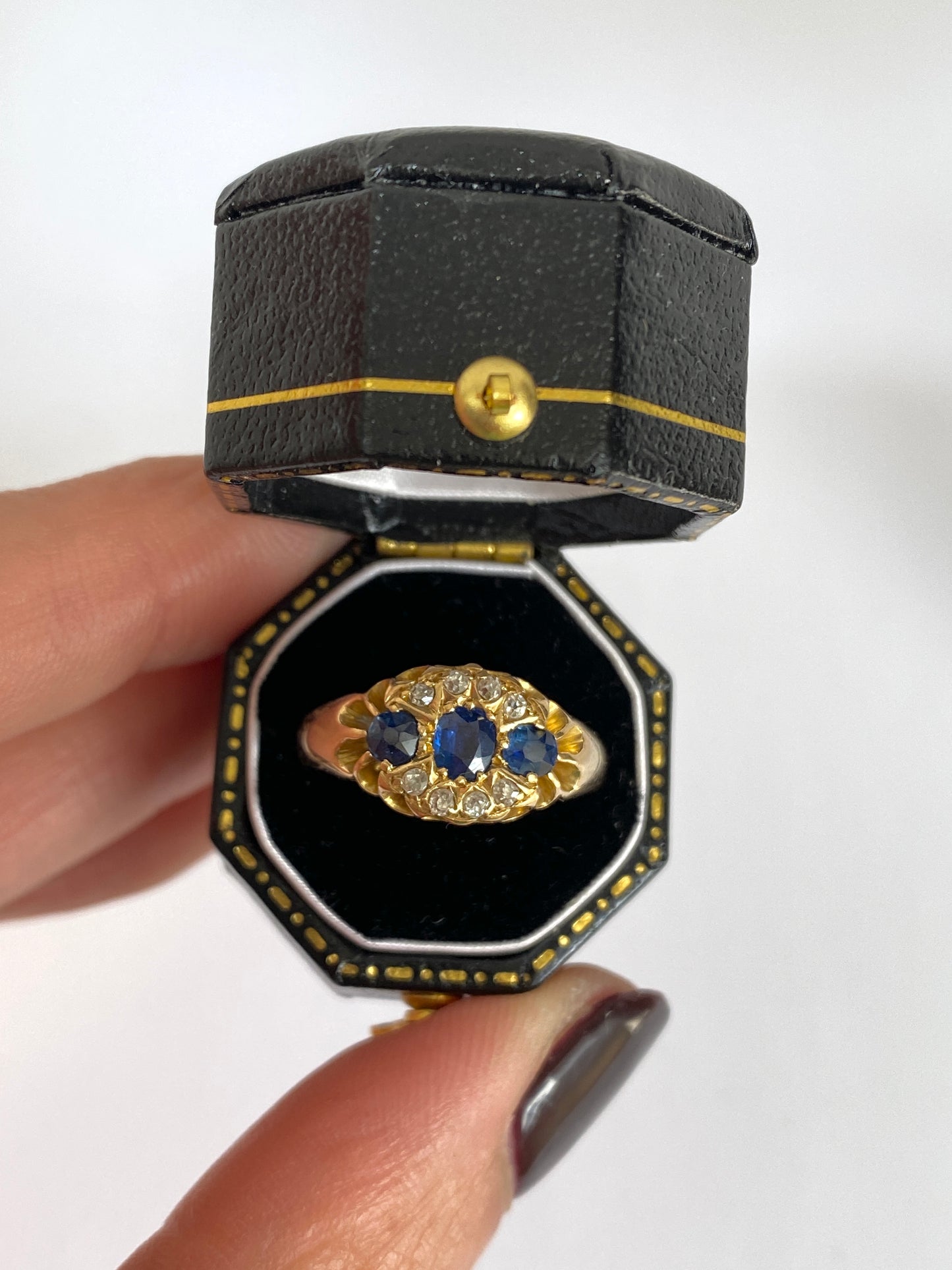 Antique, Edwardian Sapphire and Diamond Engagement Ring, Hallmarked 18ct Gold, Birmingham, 1903.