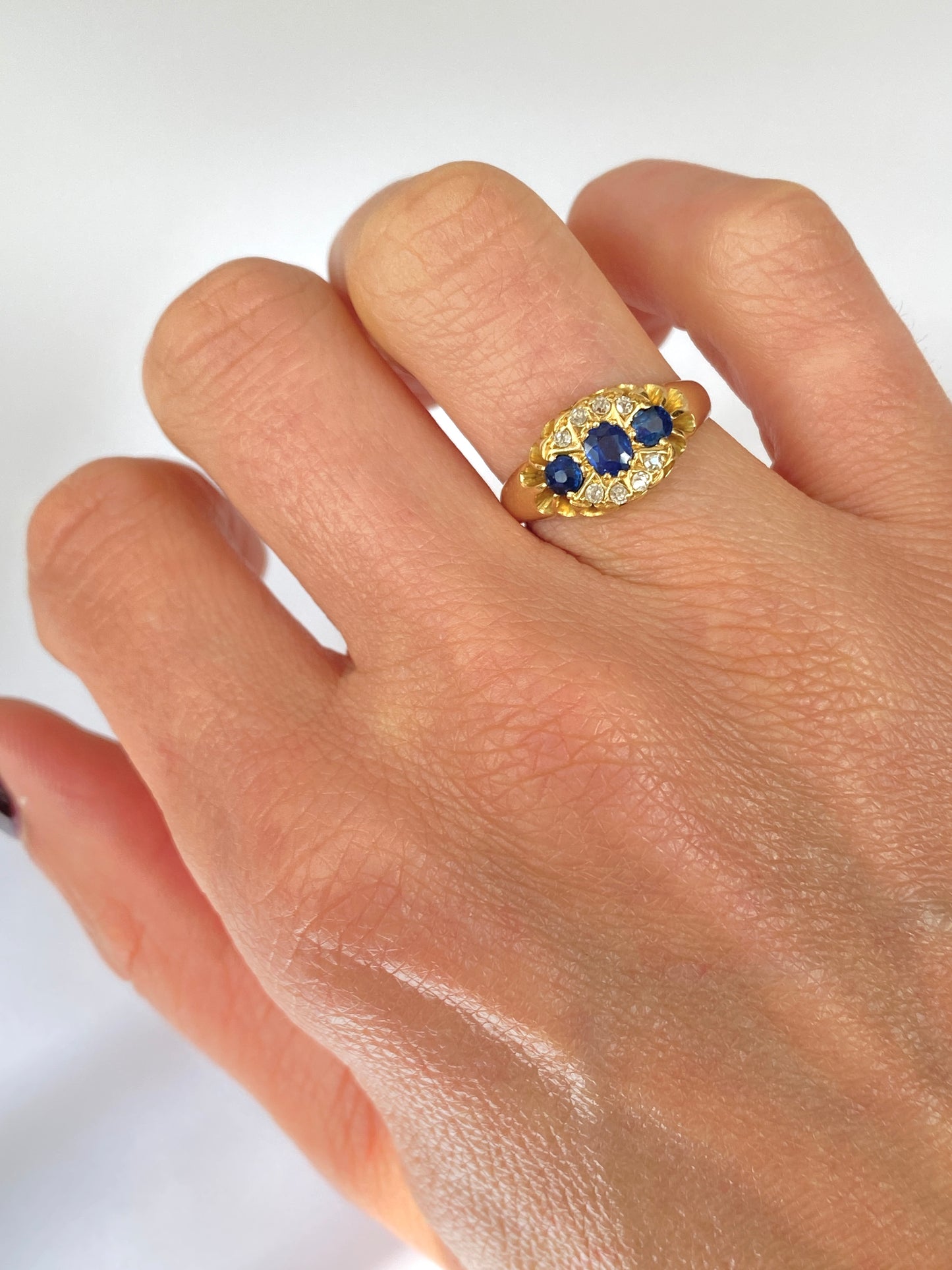 Antique, Edwardian Sapphire and Diamond Engagement Ring, Hallmarked 18ct Gold, Birmingham, 1903.