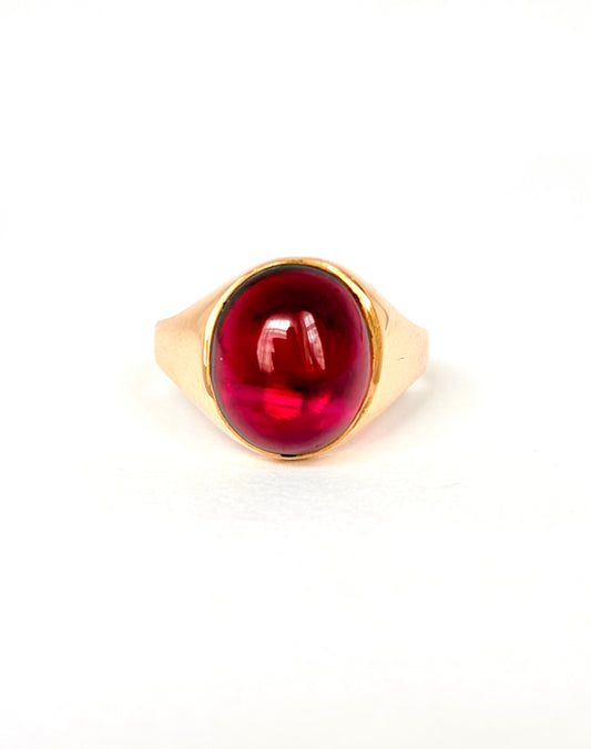 Large, Vintage, 9ct Gold Garnet Cabochon Ring, London, 1975