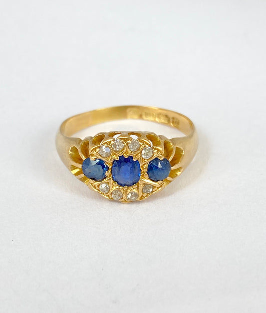 Antique, Edwardian Sapphire and Diamond Engagement Ring, Hallmarked 18ct Gold, Birmingham, 1903.