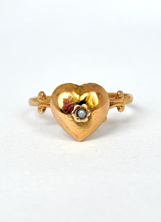Vintage 9ct Gold, Pearl Heart Ring
