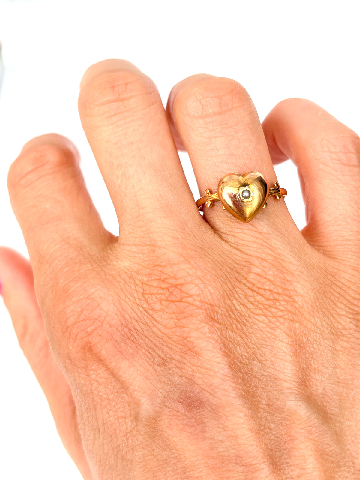 Vintage 9ct Gold, Pearl Heart Ring