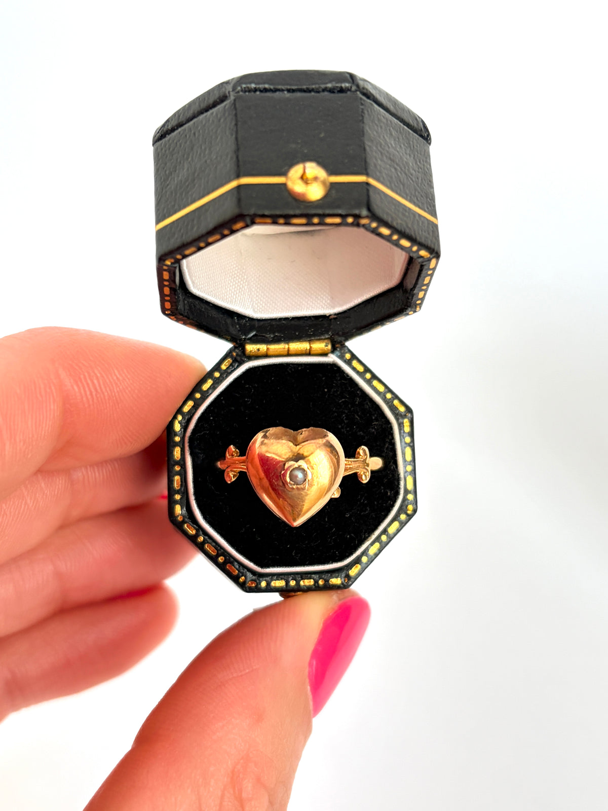 Vintage 9ct Gold, Pearl Heart Ring