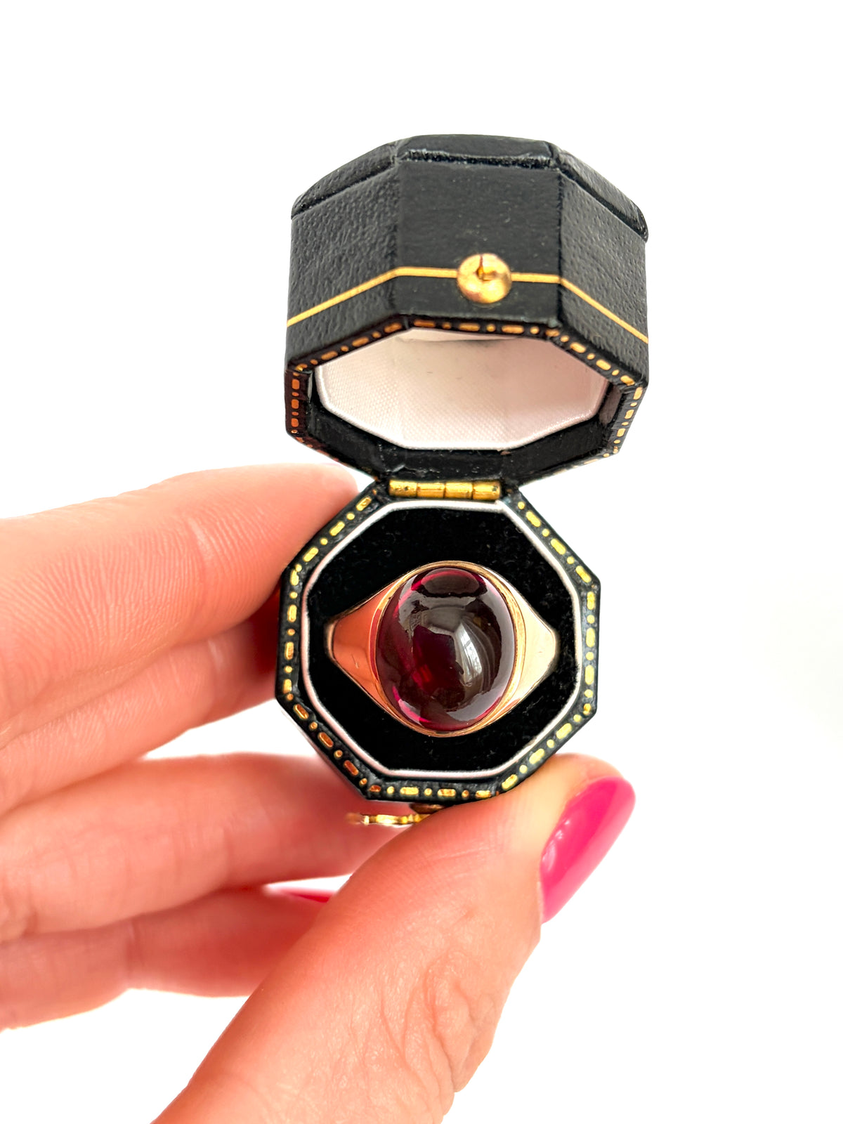 Large, Vintage, 9ct Gold Garnet Cabochon Ring, London, 1975