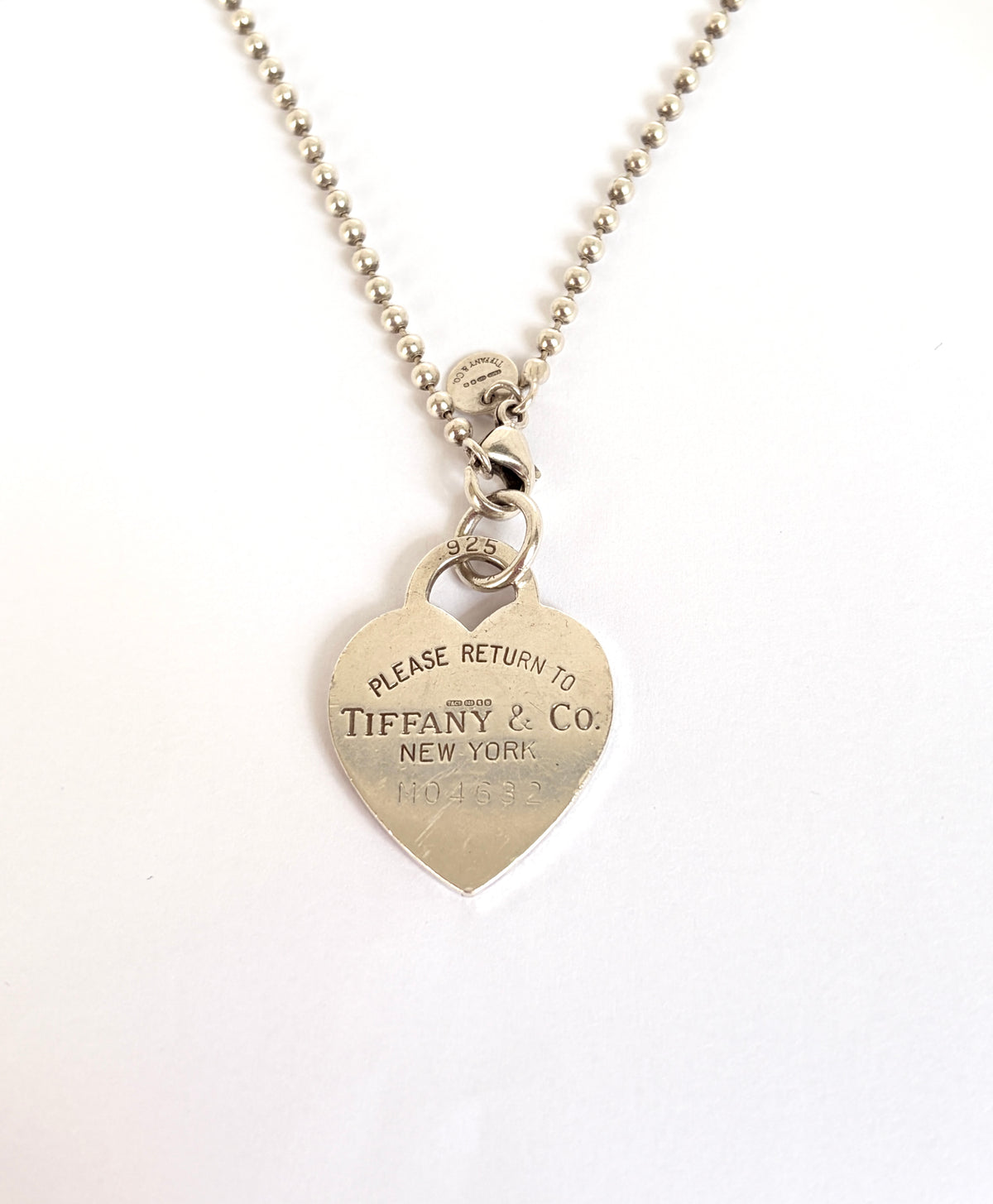 Classic Vintage,  Solid Sterling Silver Tiffany & Co Heart Tag Ball Chain, 34 inches, 23g