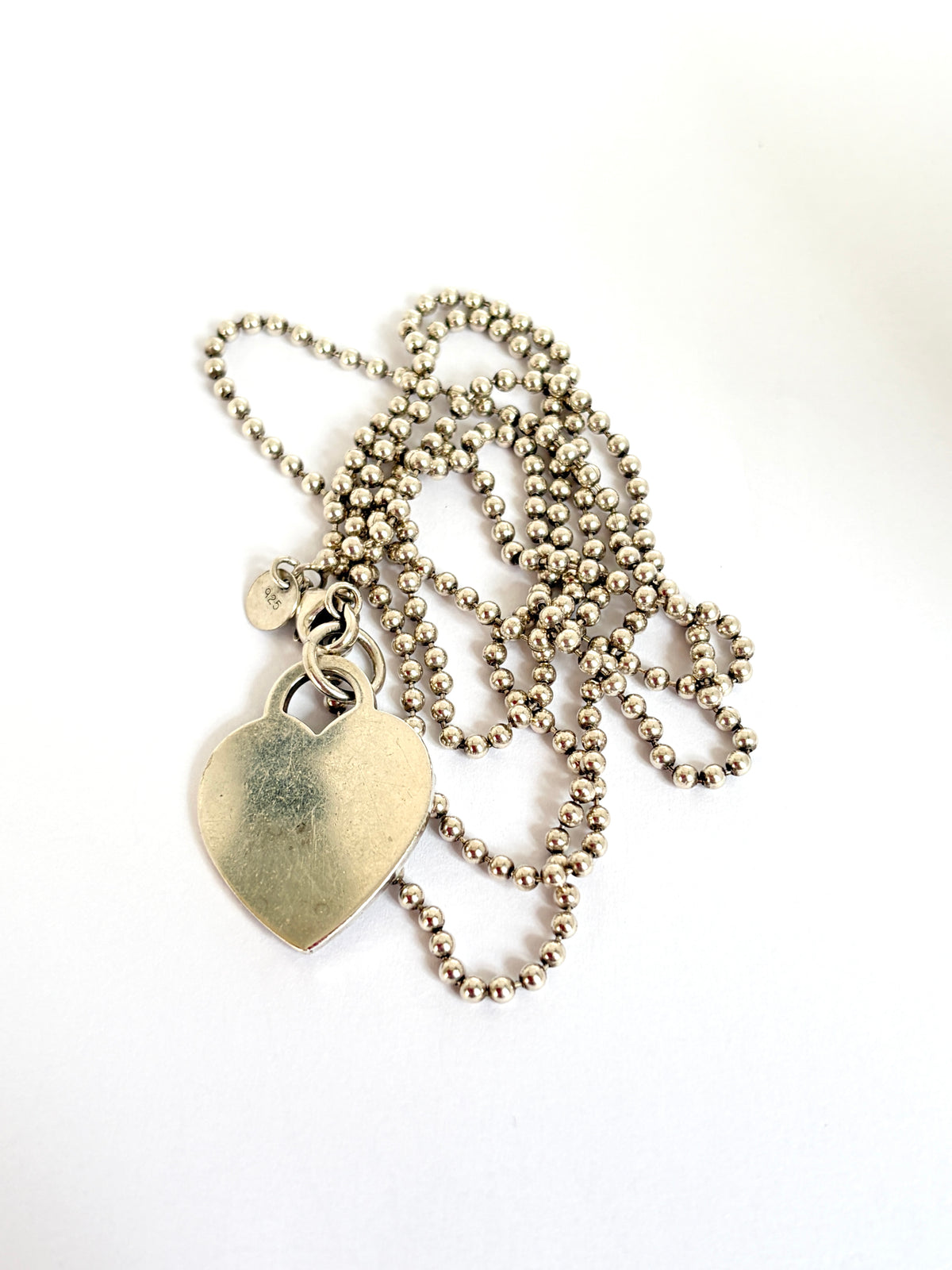 Classic Vintage,  Solid Sterling Silver Tiffany & Co Heart Tag Ball Chain, 34 inches, 23g