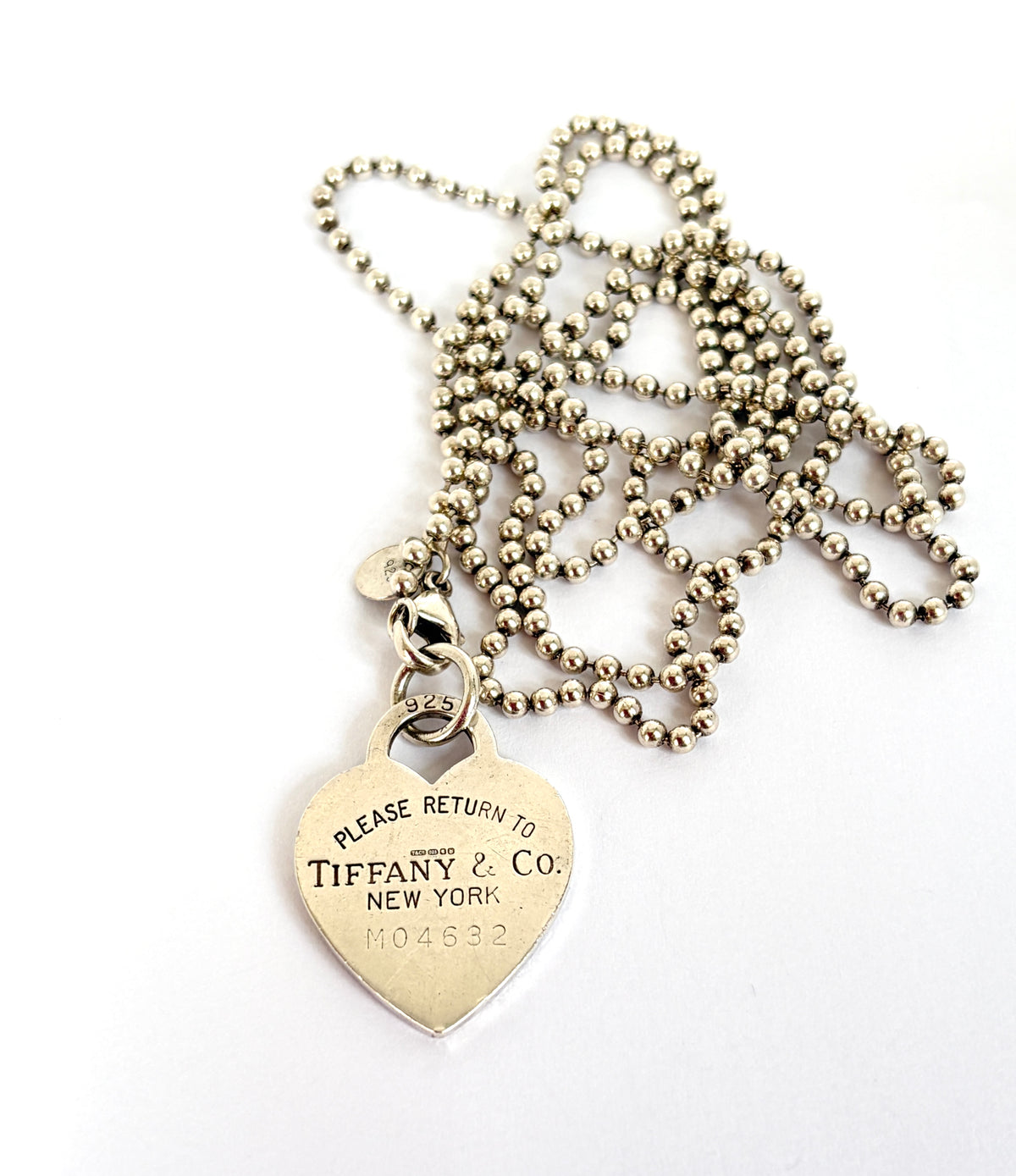 Classic Vintage,  Solid Sterling Silver Tiffany & Co Heart Tag Ball Chain, 34 inches, 23g
