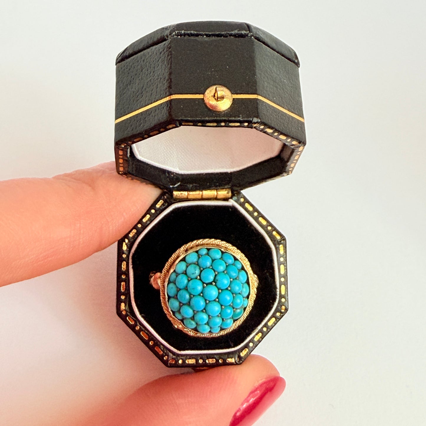 Art Deco, 18ct Gold Turquoise Bombe Ring with Locket Back