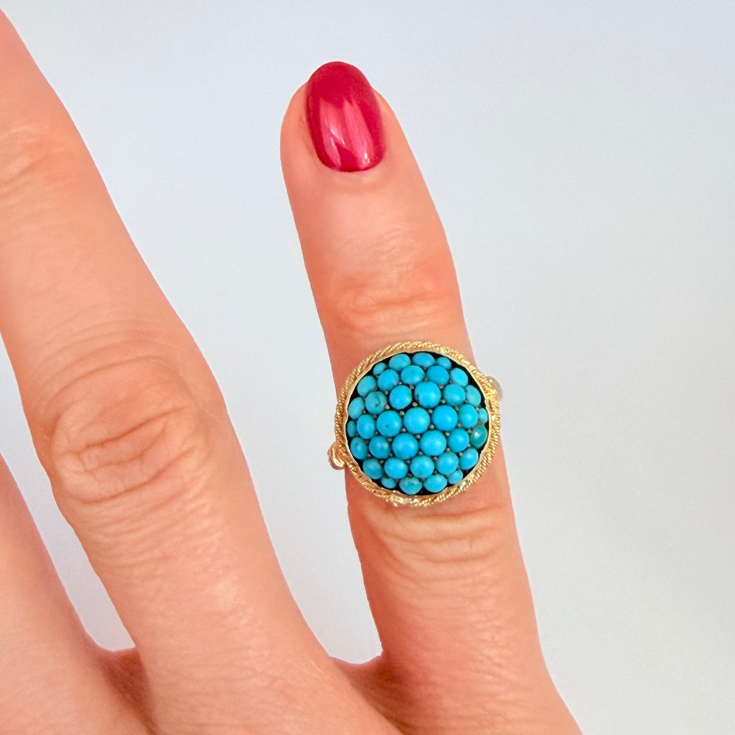 Art Deco, 18ct Gold Turquoise Bombe Ring with Locket Back