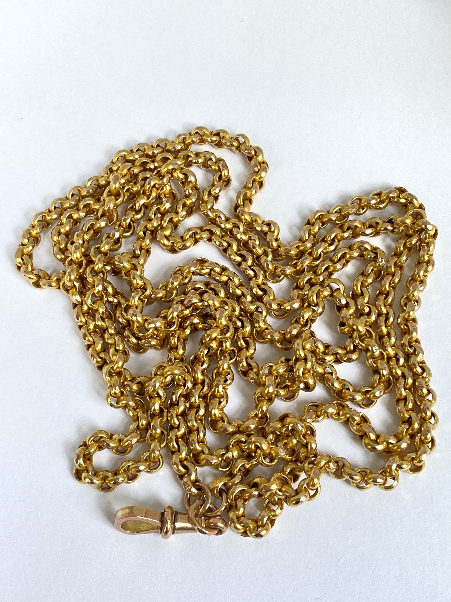 Heavy, Antique, 9ct Gold Victorian Belcher Link Long Guard Chain, 56 inches, 30.16g