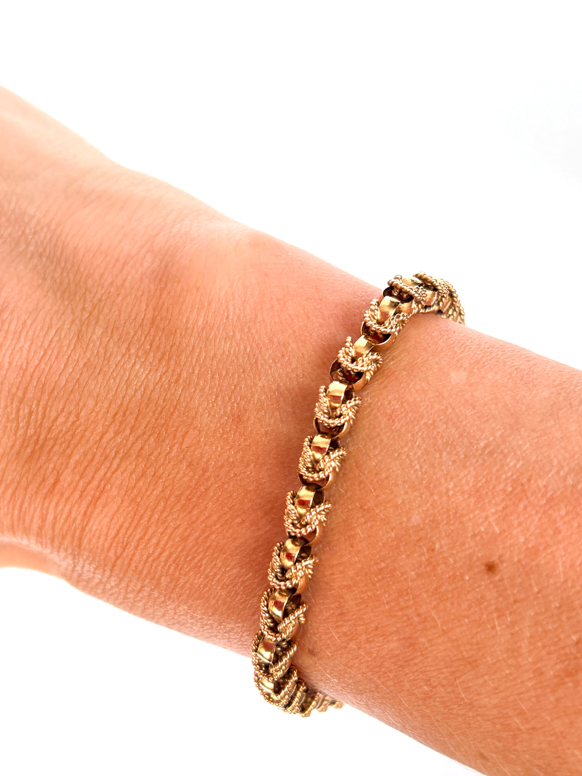 Incredible Vintage, 18ct Gold Fancy Link Bracelet with hidden clasp, 7 inches, 21.18g