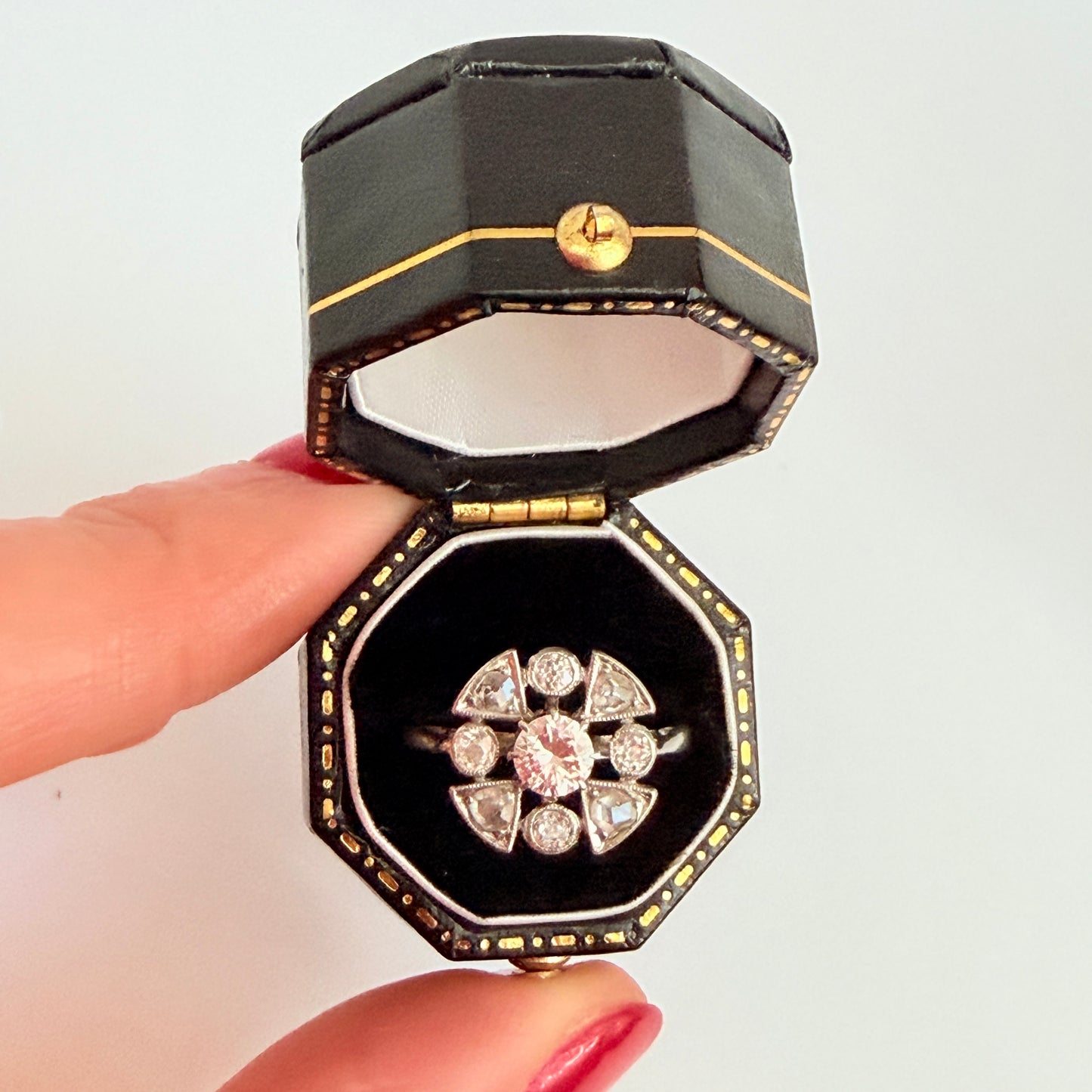 Art Deco, Platinum and Mixed Cut Diamond Engagement Ring
