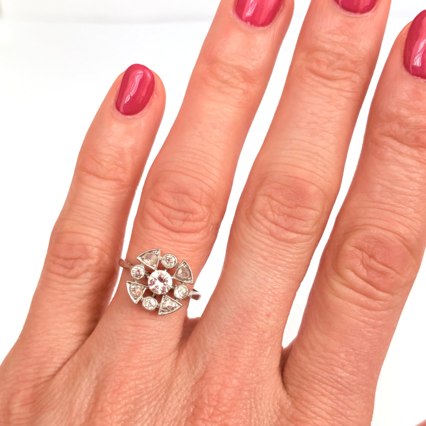 Art Deco, Platinum and Mixed Cut Diamond Engagement Ring