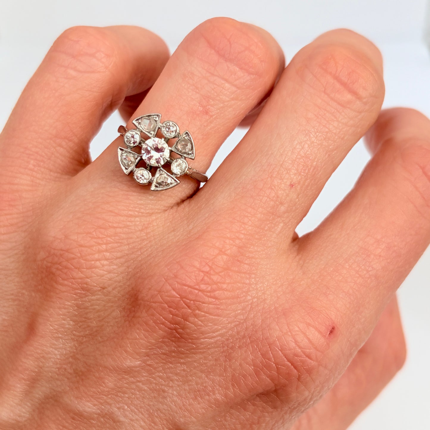 Art Deco, Platinum and Mixed Cut Diamond Engagement Ring