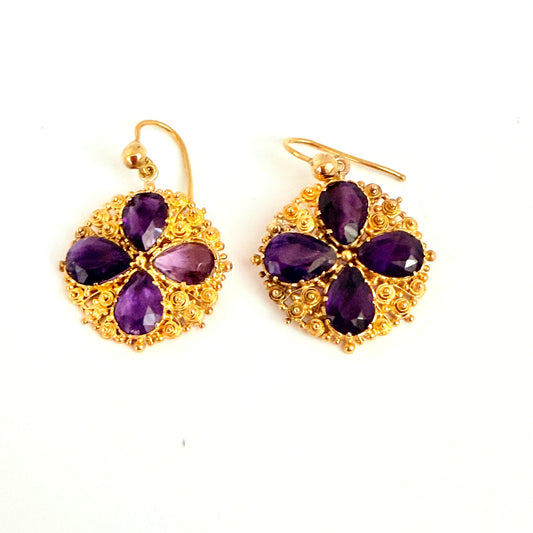 Vintage, 18ct Gold Amethyst Drop Earrings