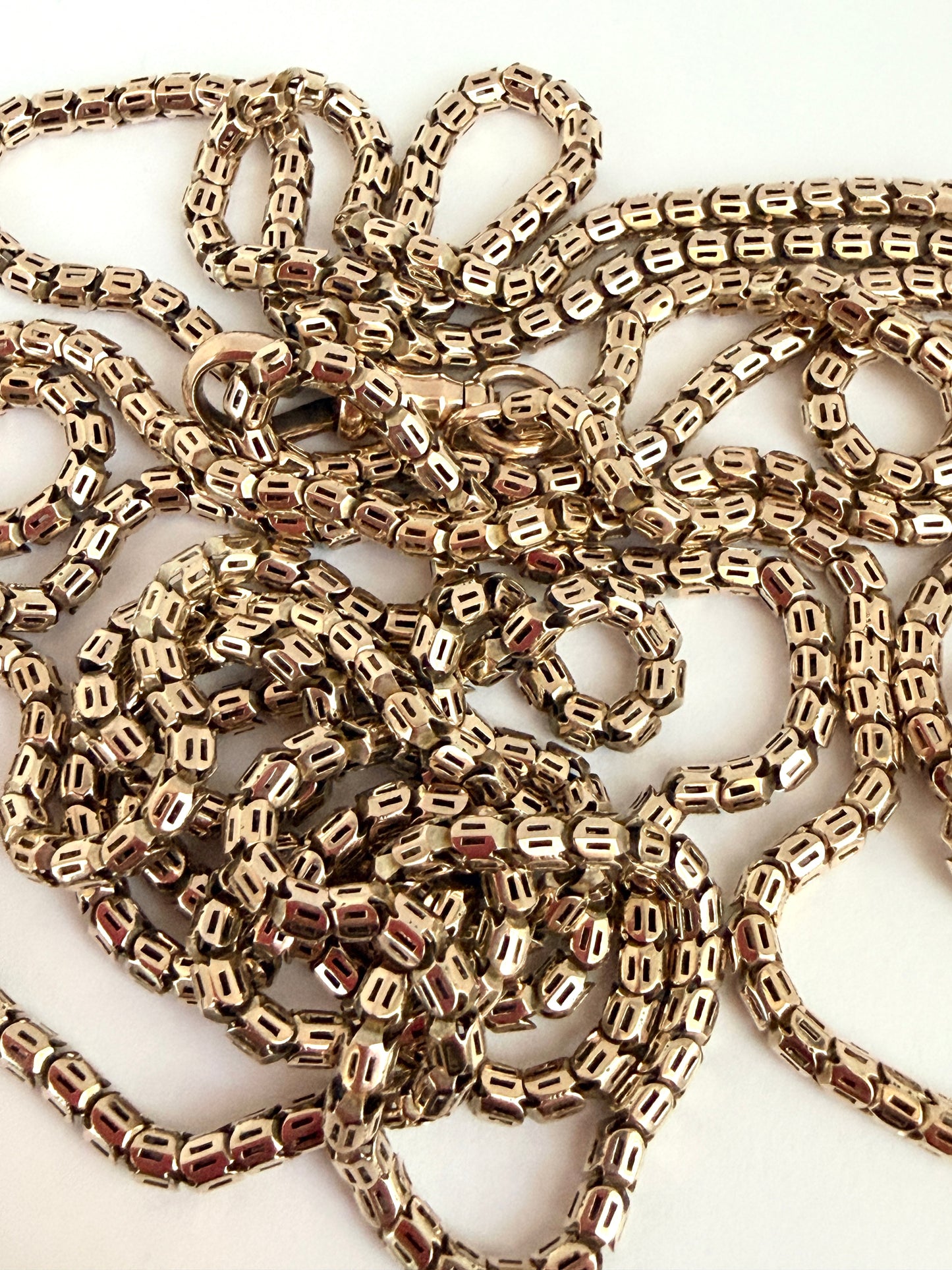 Antique, 9ct Gold Victorian Pierced Snake Link Long Guard, 64 inches, 39.16g
