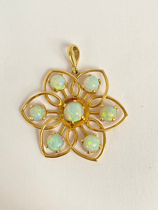 Incredible Vintage 18ct Gold, Opal Flower Star Pendant