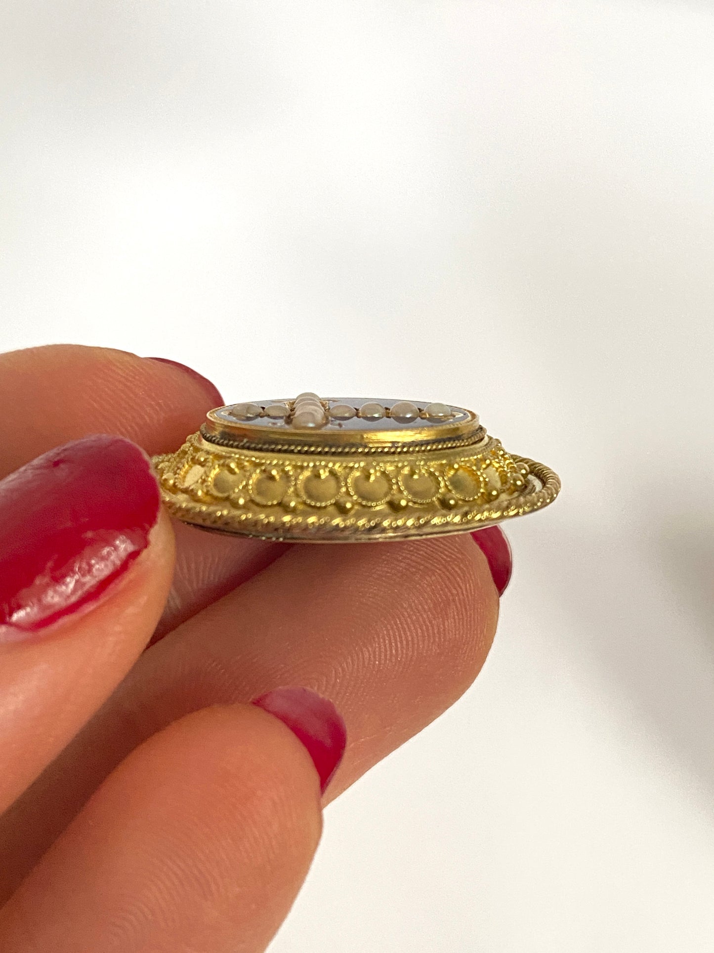 Rare, Victorian, 15ct Gold Locket backed Pendant with Blue Enamel and Pearl Cross