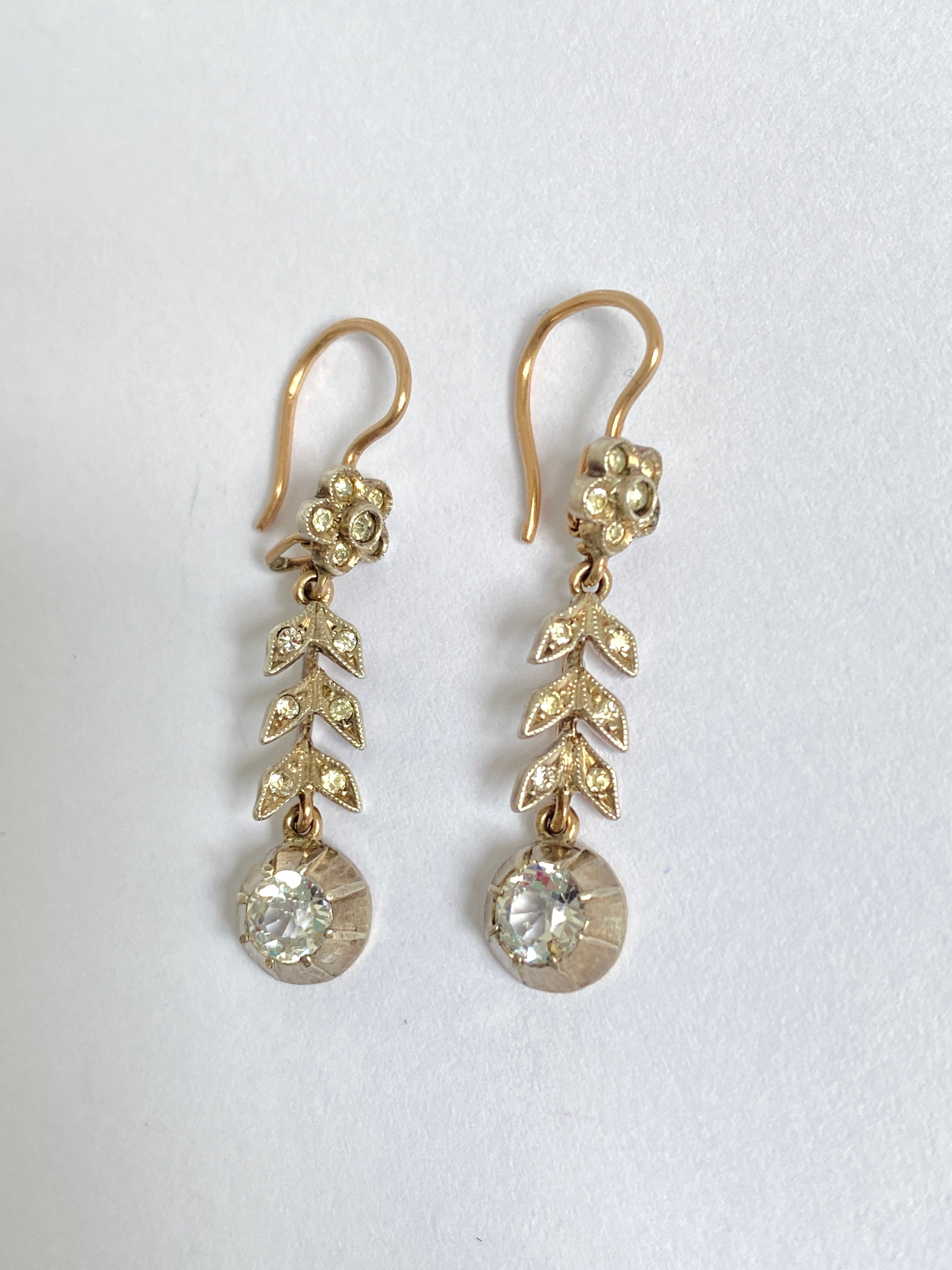 Georgian, 9ct Gold and Silver, Old Cut Diamond Flower Drop Earrings ...