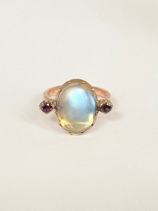 Vintage, 9ct Gold, Moonstone and Amethyst Ring