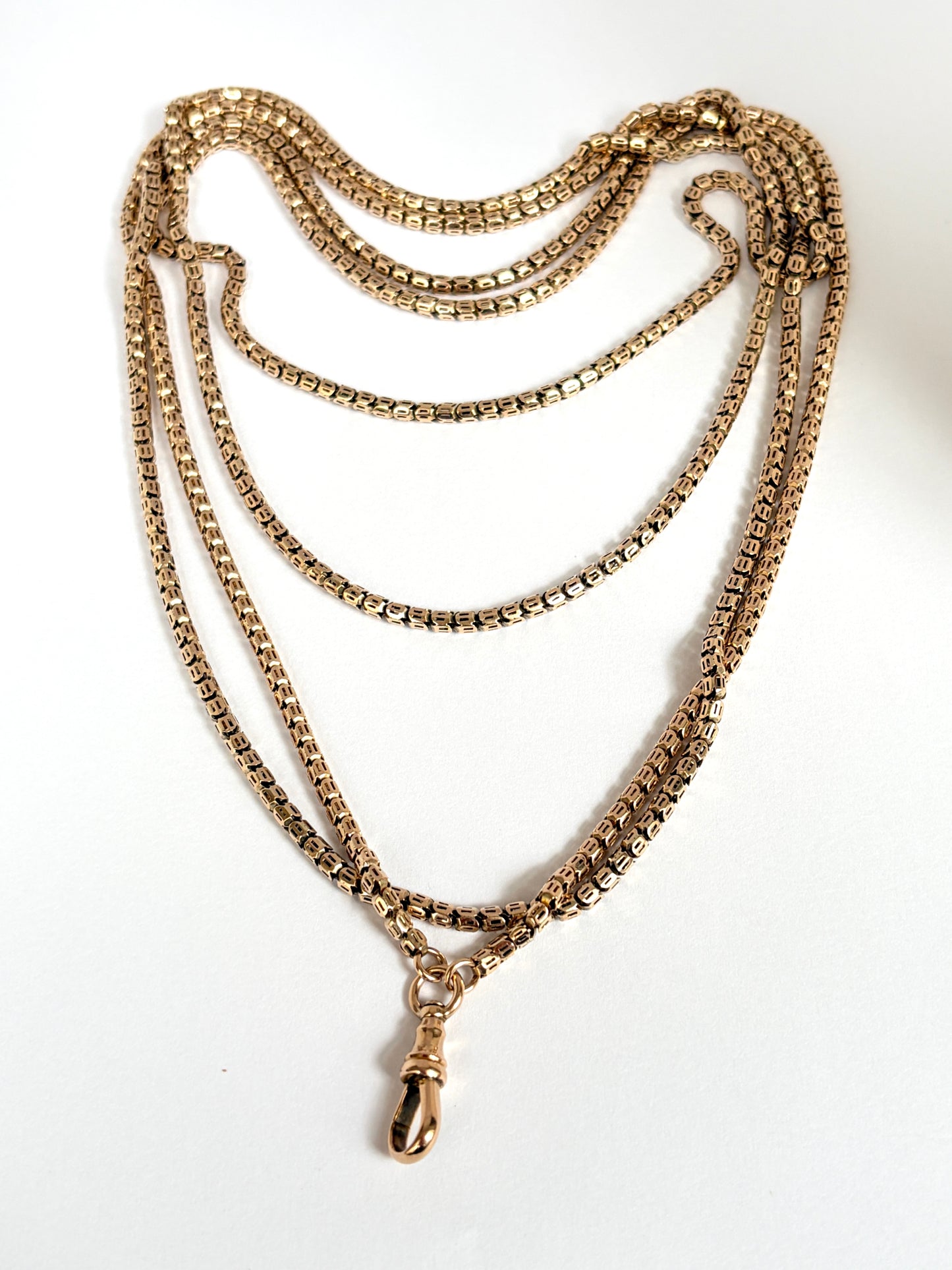 Antique, 9ct Gold Victorian Pierced Snake Link Long Guard, 64 inches, 39.16g