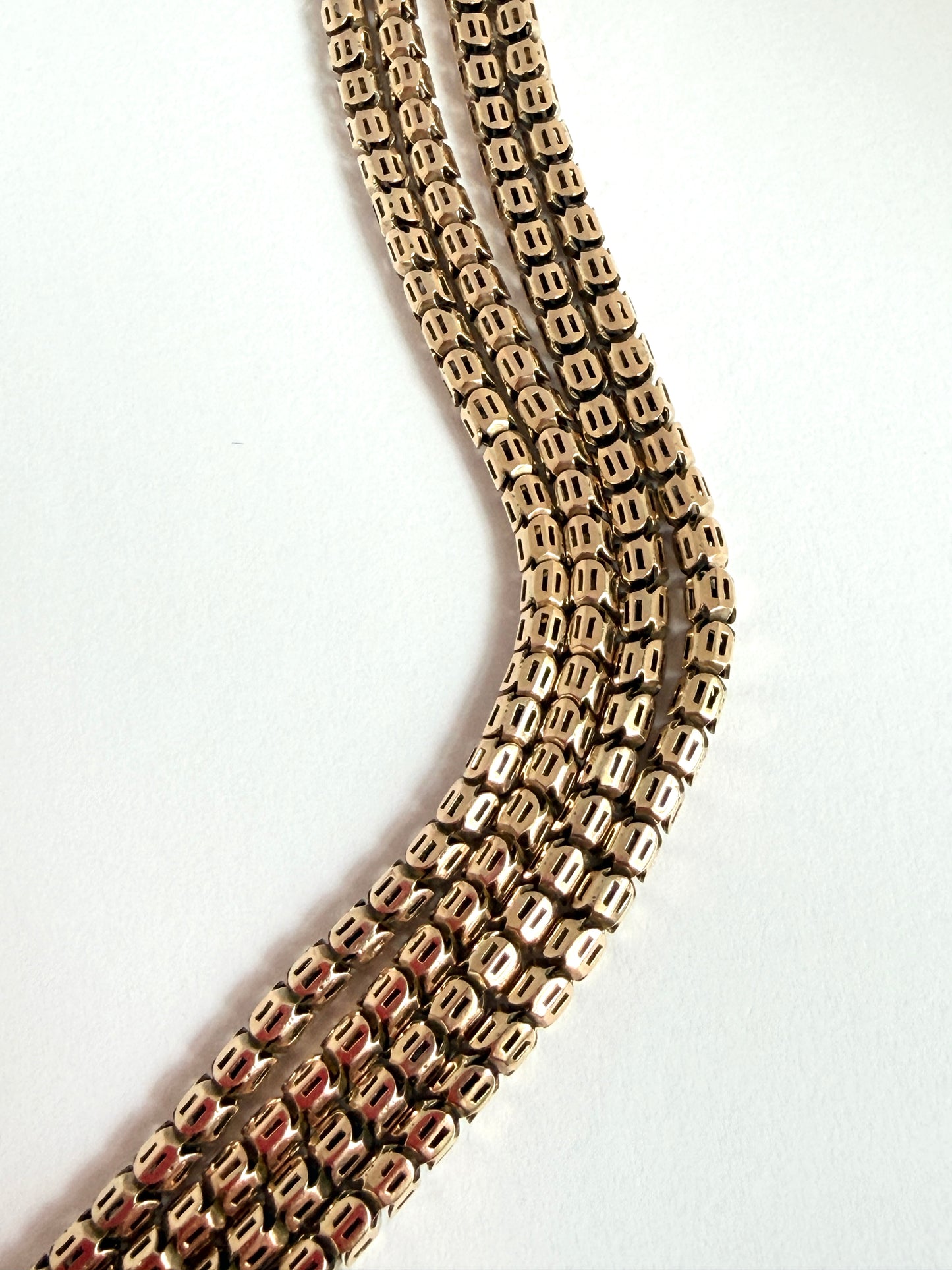 Antique, 9ct Gold Victorian Pierced Snake Link Long Guard, 64 inches, 39.16g