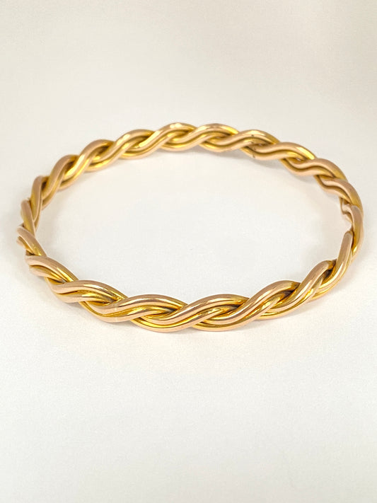 Vintage, 9ct Gold, Decorative Twisty Bangle, 11.90g