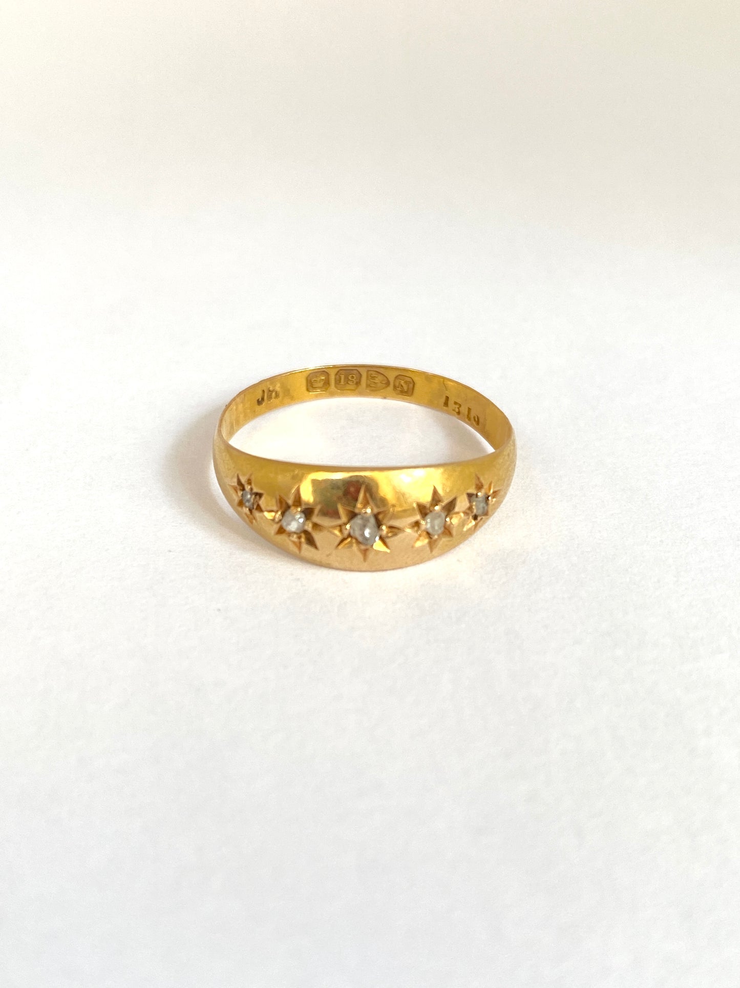 18ct Gold, 5 stone Diamond Starburst Ring, Hallmarked 18ct Gold, Birmingham, 1896