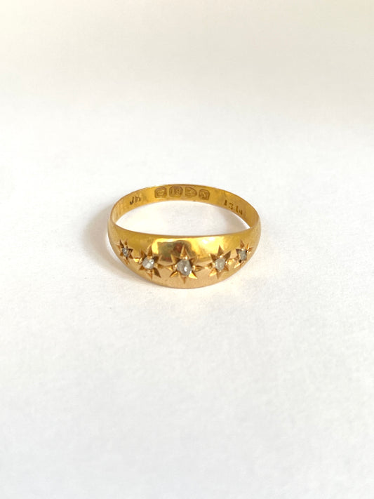 18ct Gold, 5 stone Diamond Starburst Ring, Hallmarked 18ct Gold, Birmingham, 1896