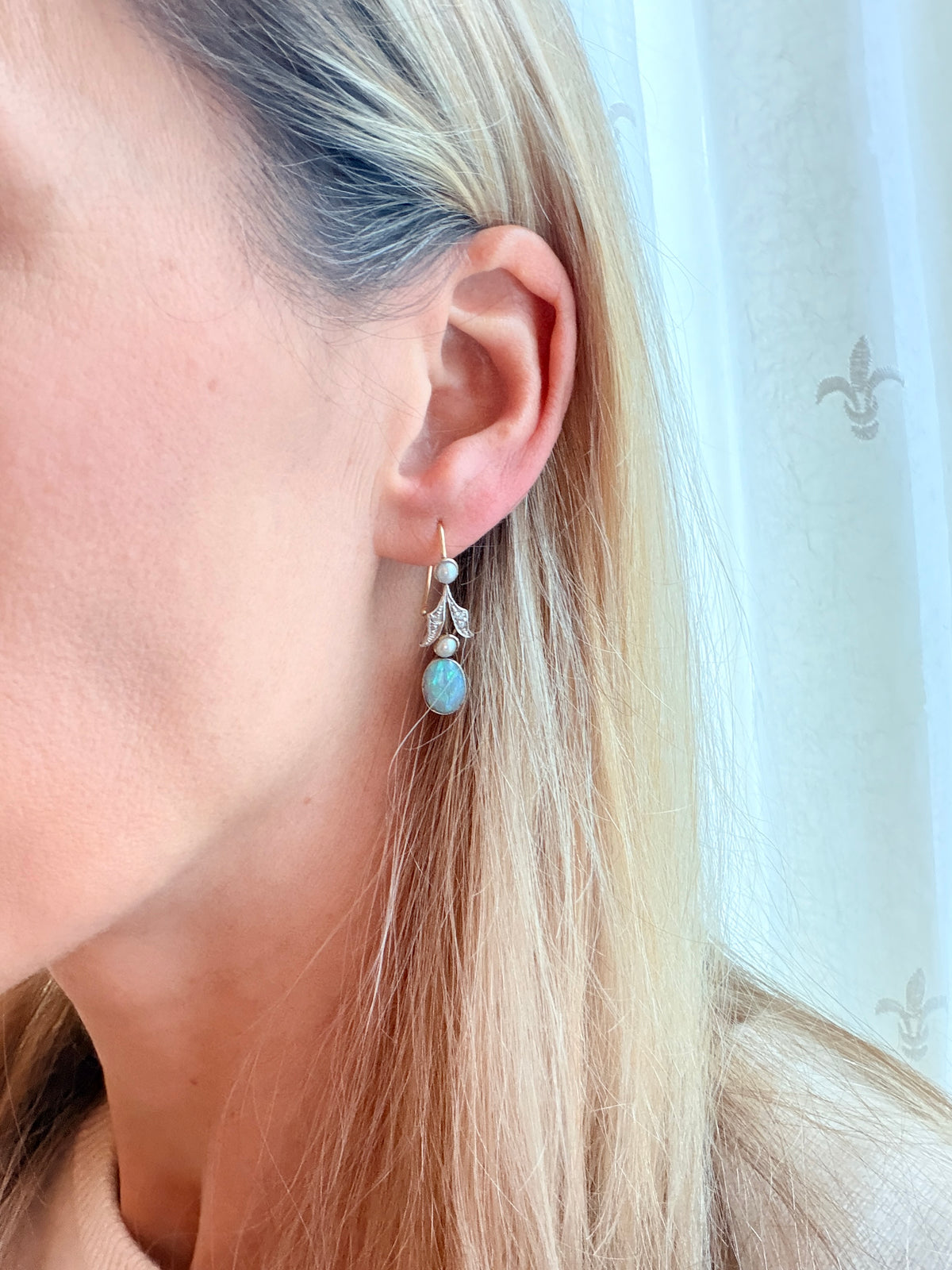 Incredible, Victorian, Opal, Diamond and Pearl earrings on Silver