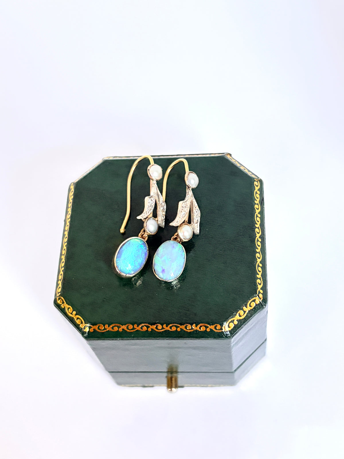 Incredible, Victorian, Opal, Diamond and Pearl earrings on Silver