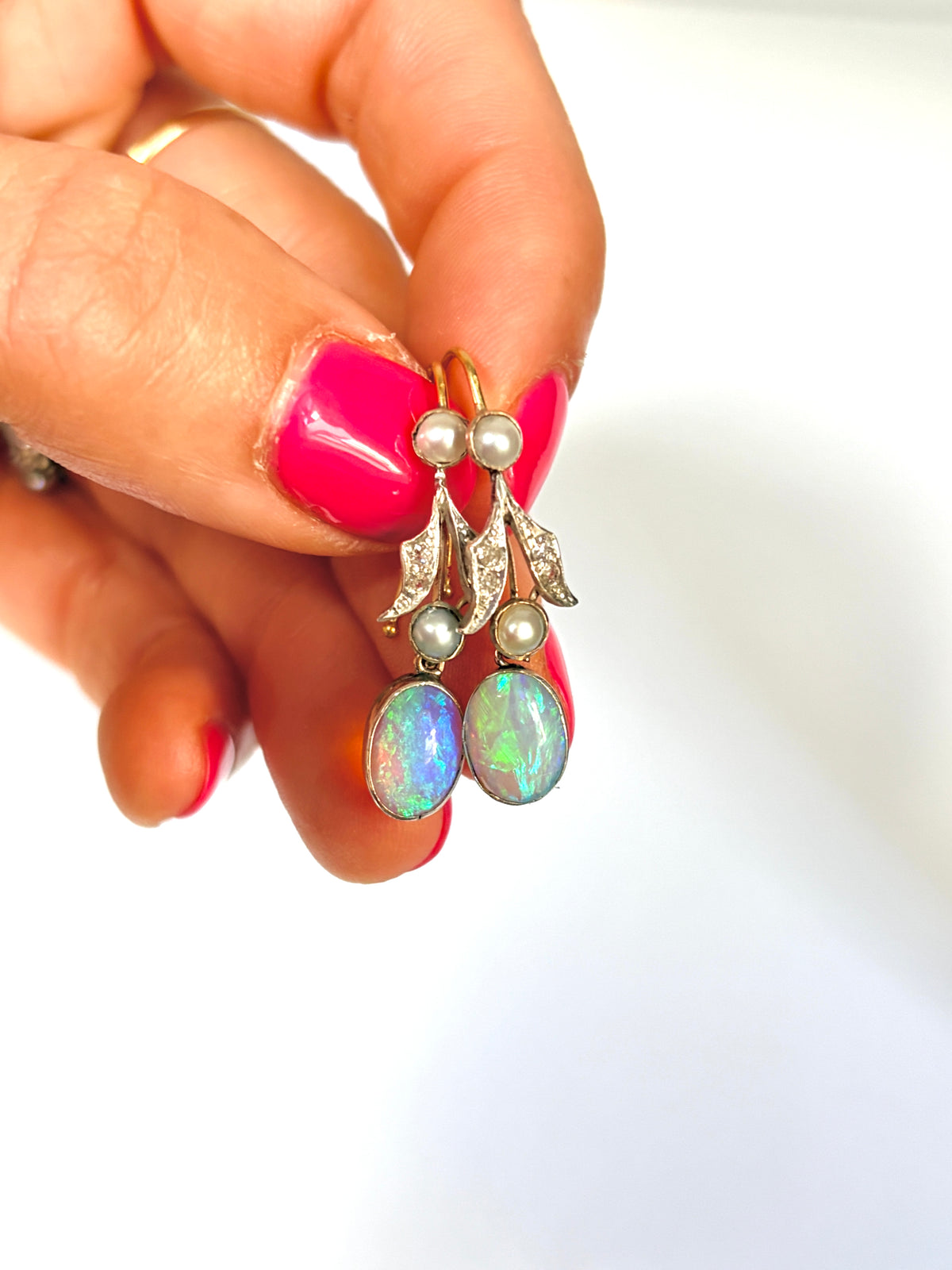 Incredible, Victorian, Opal, Diamond and Pearl earrings on Silver