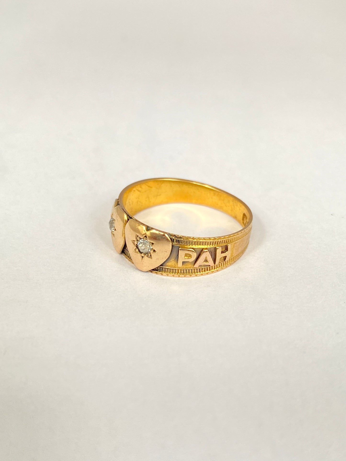 Victorian, 18ct Gold,  Double Diamond Heart Mizpah Ring, Hallmarked for Birmingham, 1892