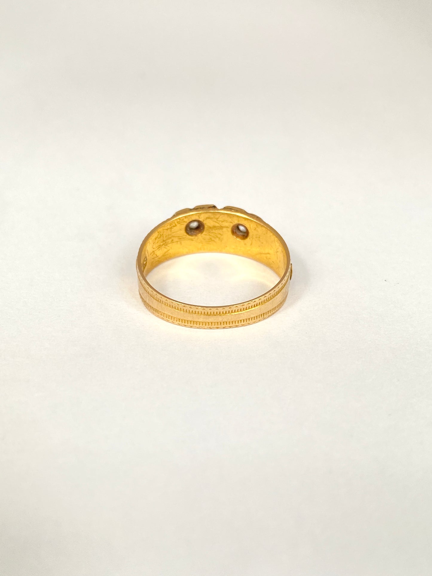 Victorian, 18ct Gold,  Double Diamond Heart Mizpah Ring, Hallmarked for Birmingham, 1892