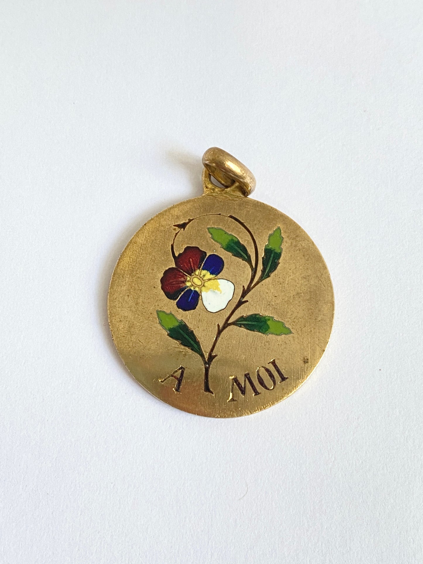 Antique Enamelled Pansy Pendant, 'Think of me'